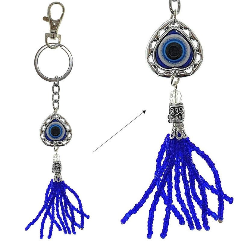 LUCKBOOSTIUM Bravo Team Heart Evil Eye Keychain Ring w/Clasp Lock & Blue Bead Tassel â€‹Protection & Blessing Home Keys Purse & Bags Decorative Things & Accessories Car Rear View Mirror Ornaments - Image 1
